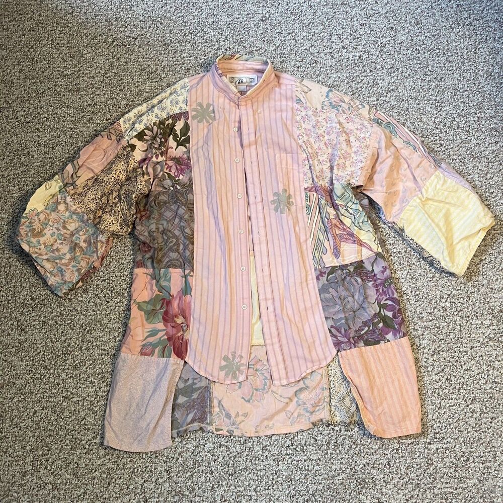 Ragman Womens Quilted Patchwork Kimono Sz 15.5 32/33 Lagenlook Art to Wear Pink